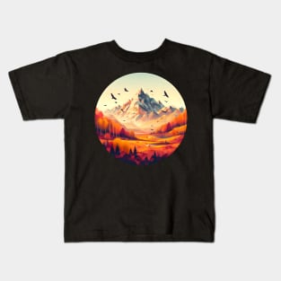 Autumn Forest with Low Poly Mountain Kids T-Shirt